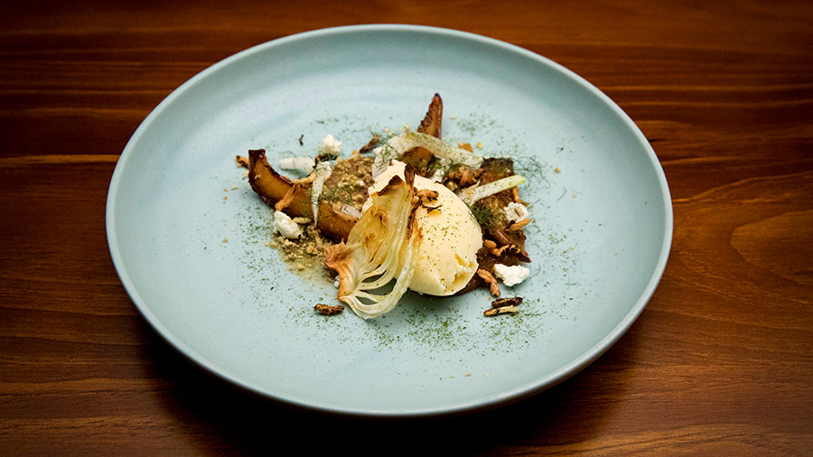 Olive Oil Ice Cream with Whisky Roasted Pears and Fennel