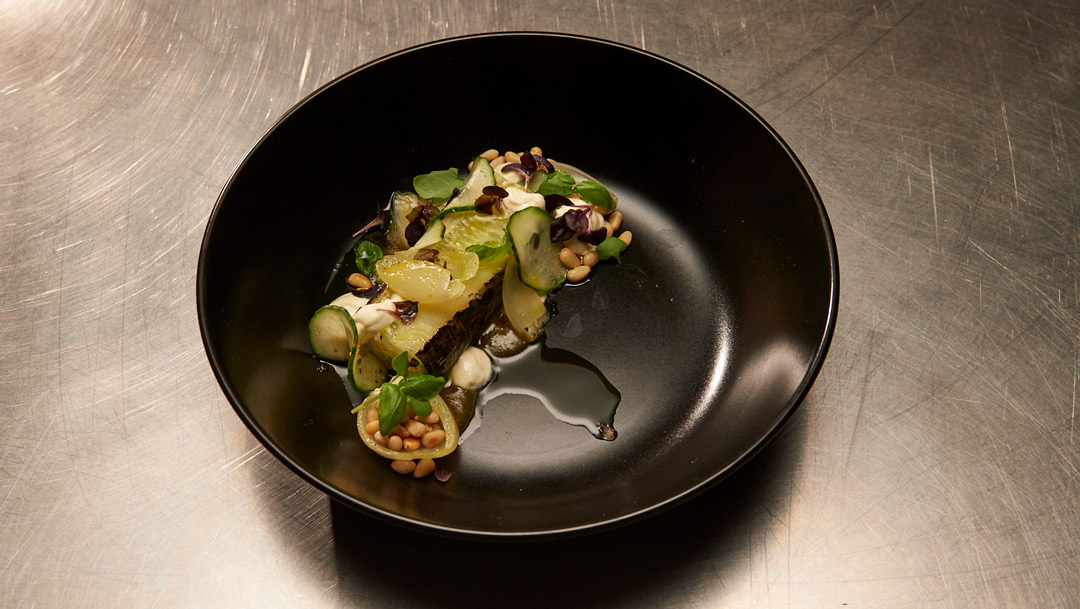 Burnt Cucumber with Preserved Lemon Caramel and Smoked Cream-image