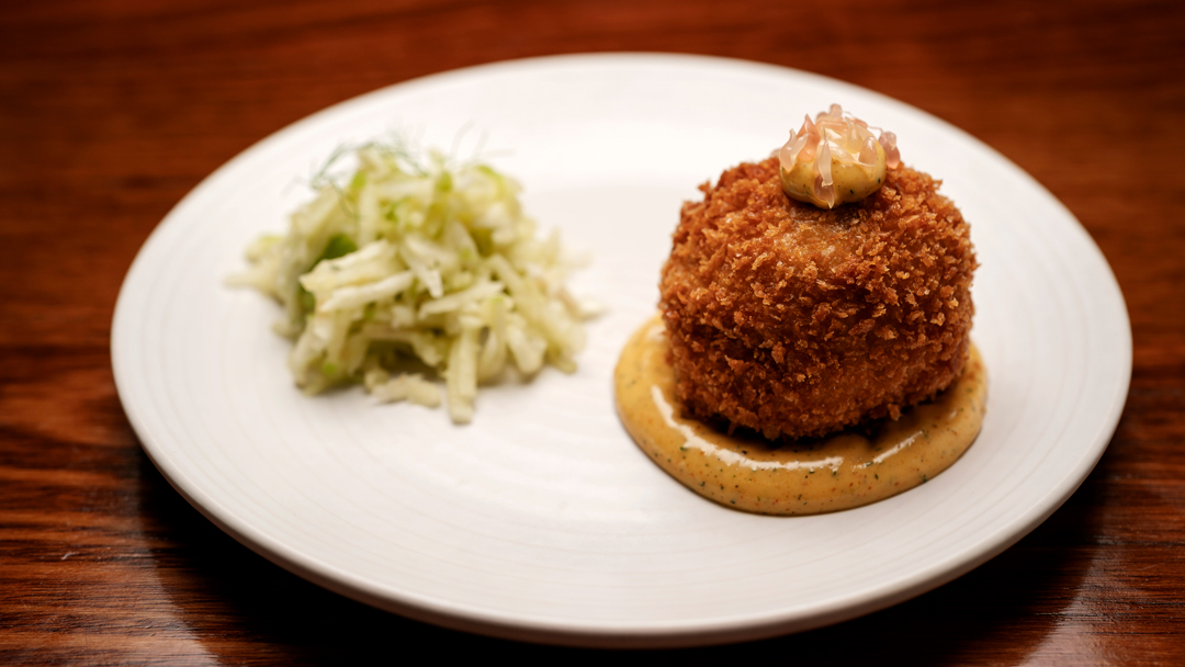 Crumbed Fish and Chip Cakes with Spiced Mayonnaise & Apple and Fennel Slaw-image