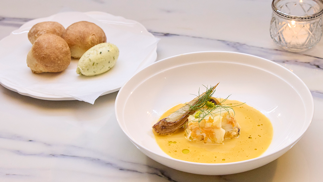 Seafood Bisque With Lobster, Mussels, Braised Fennel, Bisque and Crunchy Roll with Tarragon Butter-image